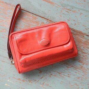 COACH CORAL PATENT LEATHER ZIP AROUND WRISTLET WALLET